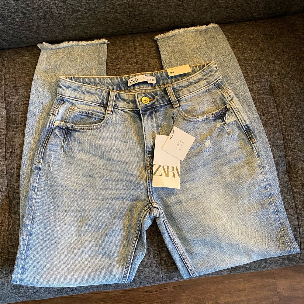 ZARA Low Rise Relaxed Fit Ankle Length Ripped Jeans - US 2 [LAST ONE]